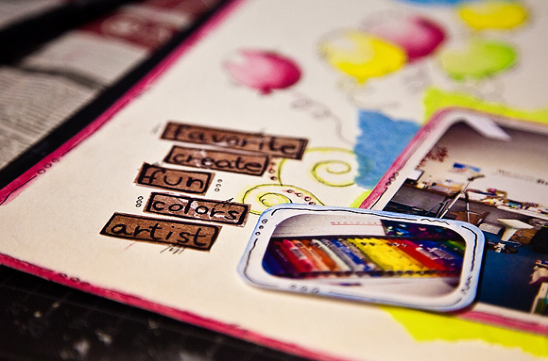 Watercolour NeocolorII Scrapbook Layout 