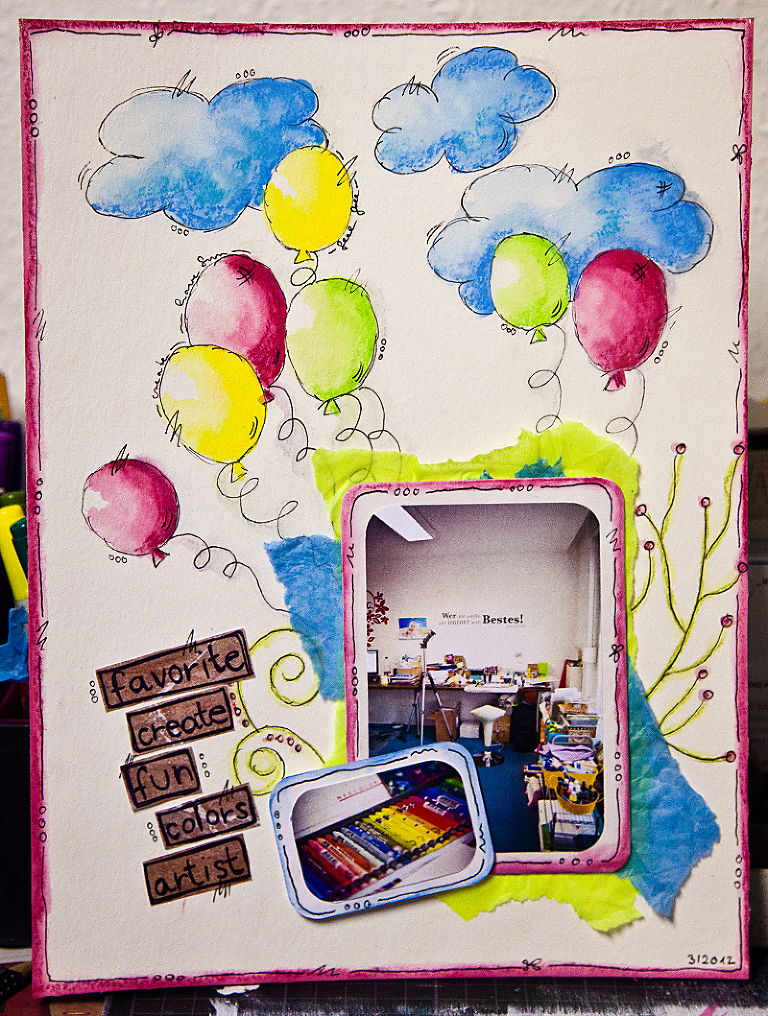 Watercolour NeocolorII Scrapbook Layout 