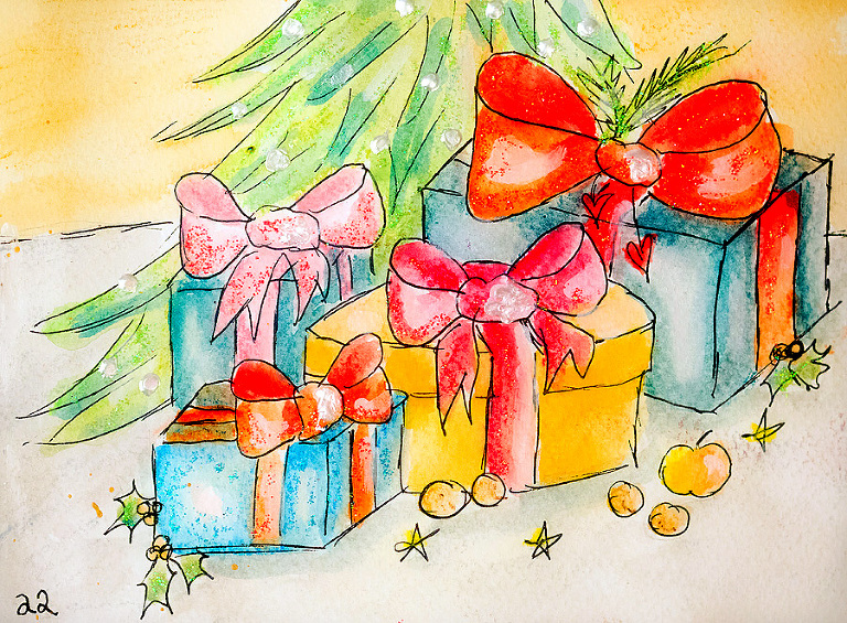 Watercolor Christmas Presents