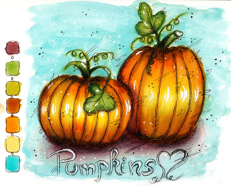 Watercolor Pumpkins Sketch Painting