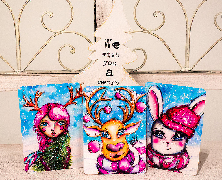 Whimsical Winter Buddies Watercolor Art Prints-Christmas Cards by Andrea Gomoll-purchase your Set now