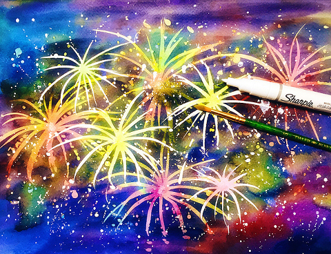 Watercolor Fireworks