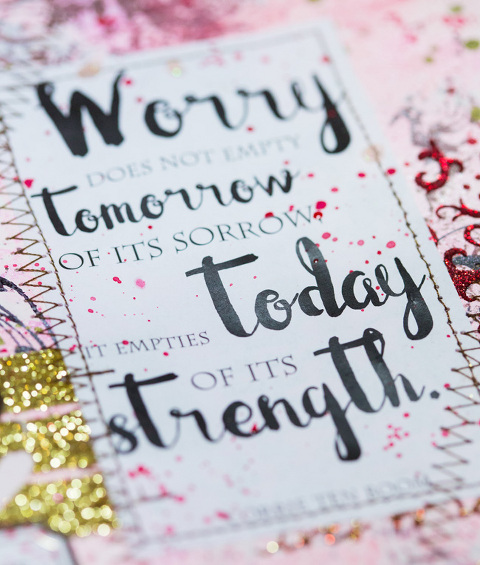 Mixed Media Artjournal Page favourite Quote Glitter