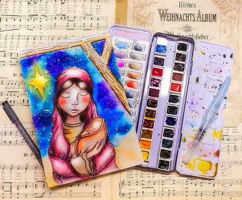 Christmas Mary Jesus Bible Art Artjournaling by Andrea Gomoll