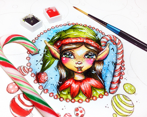 Watercolor Girl with Antlers-ArtsyAdventCalendar-December Daily Art by Andrea Gomoll