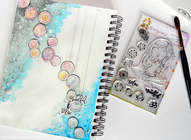 Chakra Mindfulness Yoga Artjournal Page using Cre8tive Cre8tions Designs Clearstamps & Printables by Andrea Gomoll